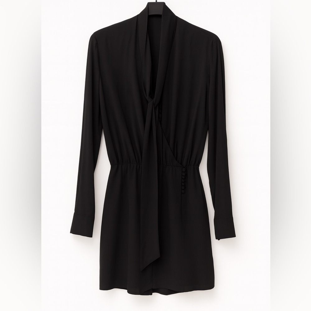 Zara Black Long Sleeve tie Dress